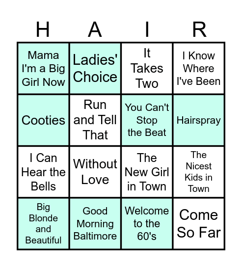 Hairspray Bingo Card