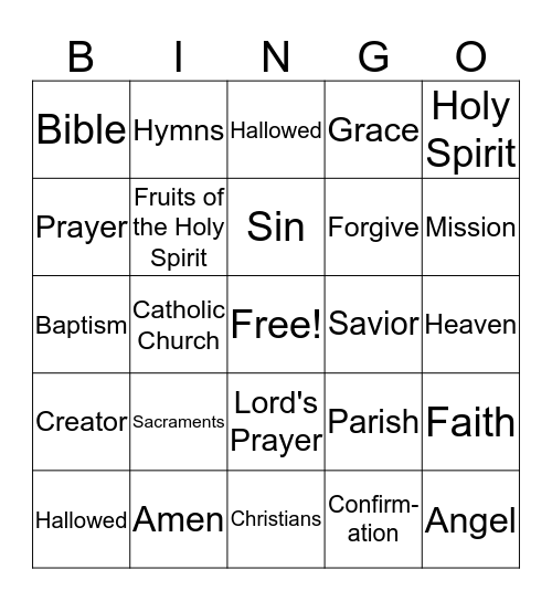 1st Grade CCD Faith Words Bingo Card