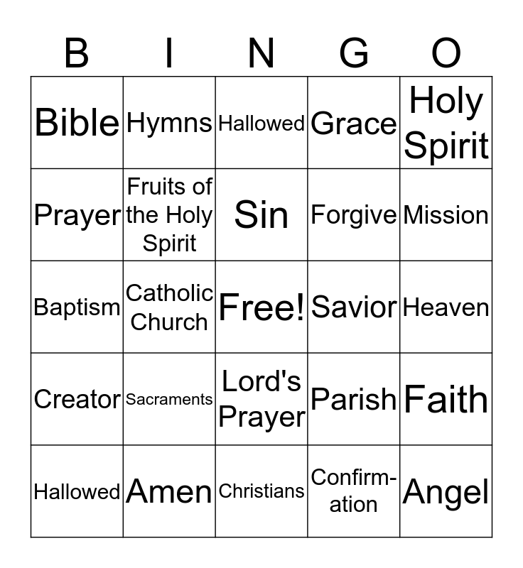 1st Grade CCD Faith Words Bingo Card