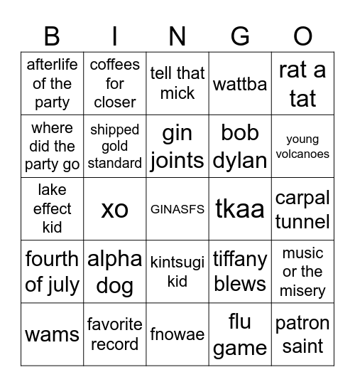 2ourdust BINGO Card