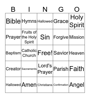 1st Grade CCD Faith Words Bingo Card