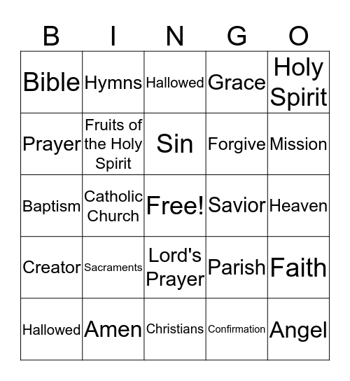 1st Grade CCD Faith Words Bingo Card