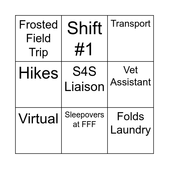Volunteer Roles Bingo Card