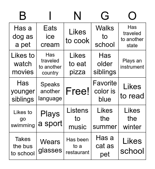 Let's Get to Know Each Other Bingo! Bingo Card