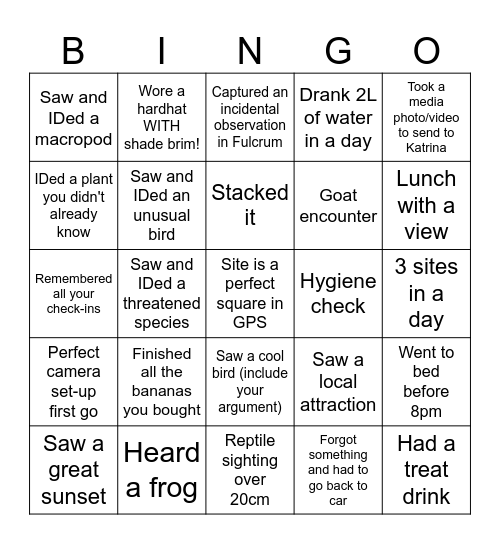 Pilliga-Warrumbungles Bingo Card