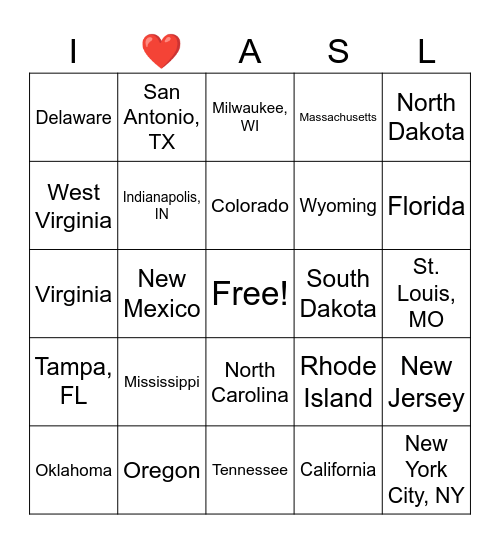 ASL Signs for Major Cities & States Bingo Card