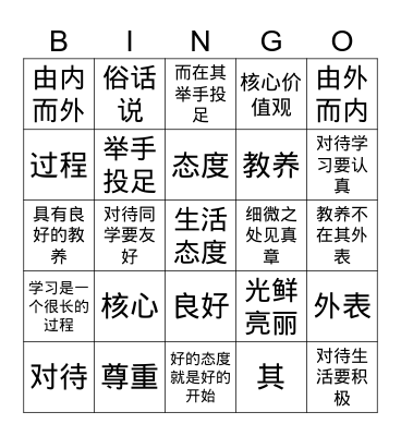 餐桌礼仪 三 Bingo Card