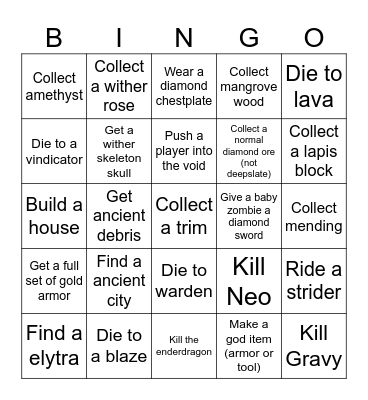 Challenges Bingo Card
