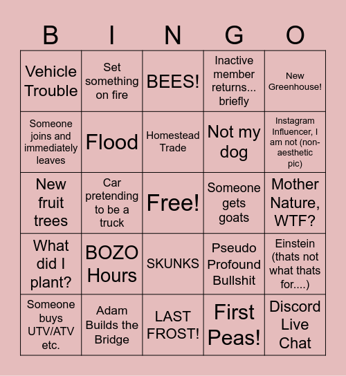 Homestead BINGO V4 Bingo Card