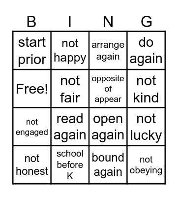 Leaping Good Time with Prefixes Bingo Card