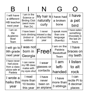 Chocolate Bingo Card