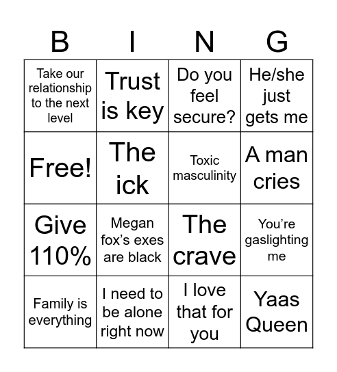 Love is blind Bingo Card