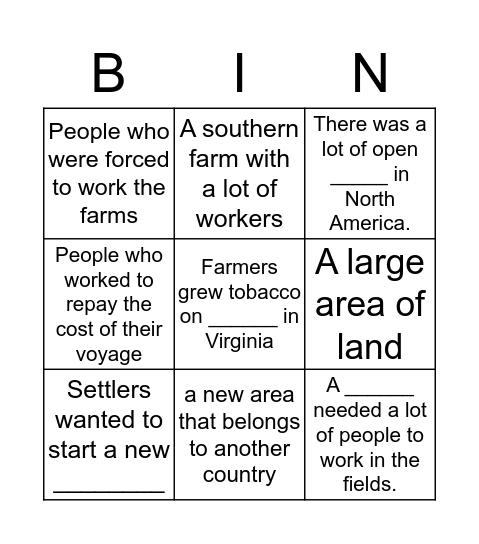 Early United States B Bingo Card