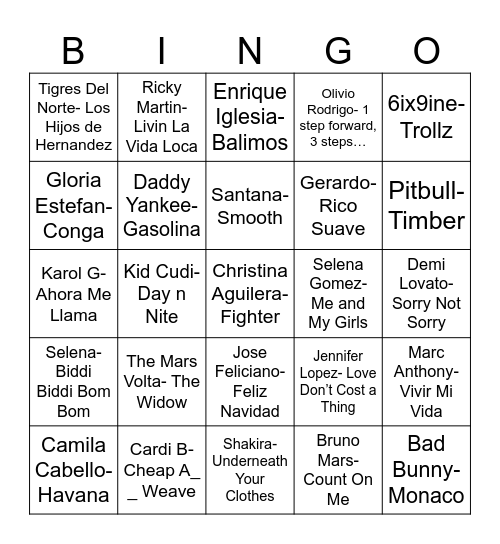 Radio Bingo Latin Heritage Bingo Card