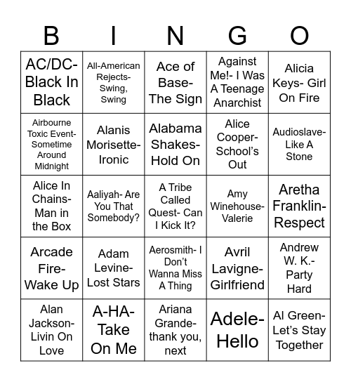 Radio Bingo AAAA Bingo Card