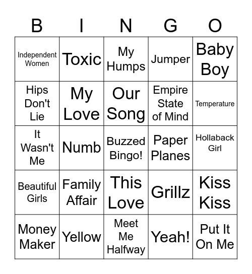 2000s Bingo Card