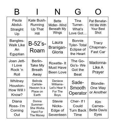Radio Bingo 80's Ladies Bingo Card