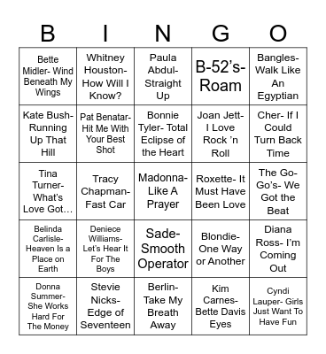 Radio Bingo 80's Ladies Bingo Card
