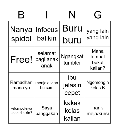 Bingo Kimia Bingo Card