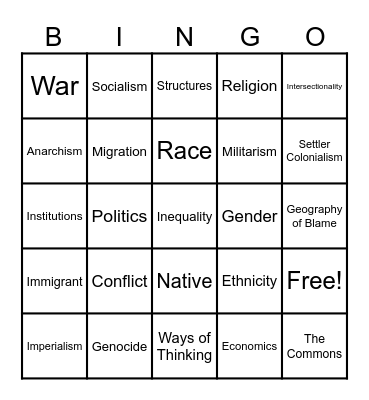 RCI Bingo Card