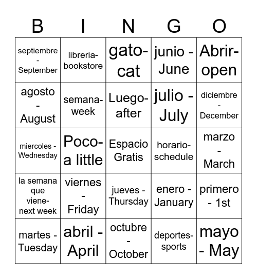 La actividades de Virginia la semana que viene Bingo Card