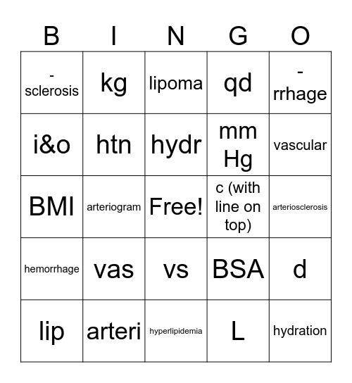 Health Science Terms 3/1 Bingo Card