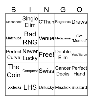 Hearthstone Player Excuses Bingo Card