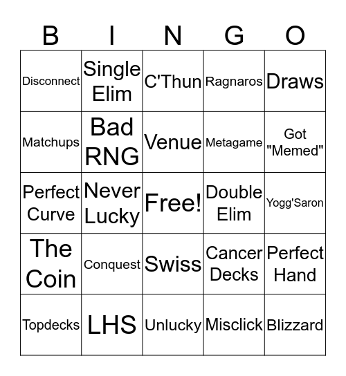 Hearthstone Player Excuses Bingo Card