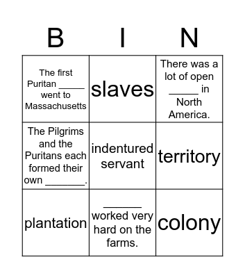 Early United States A Bingo Card