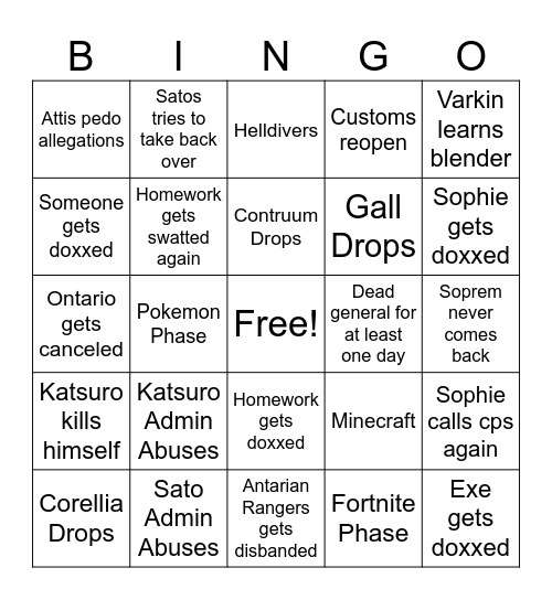 Soprem 4 Months Bingo Card