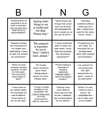 Assertiveness Bingo Card