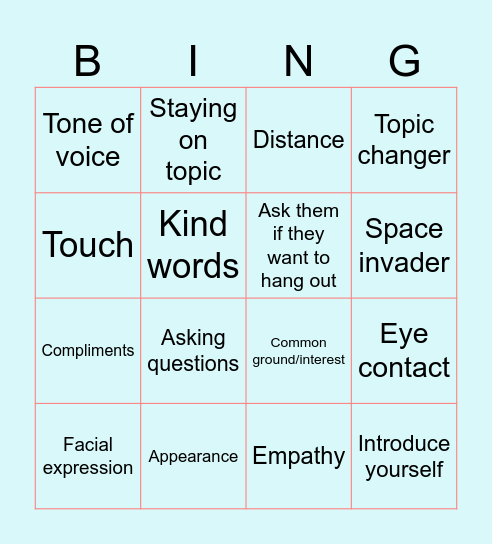 Bingo - Social thinking Bingo Card