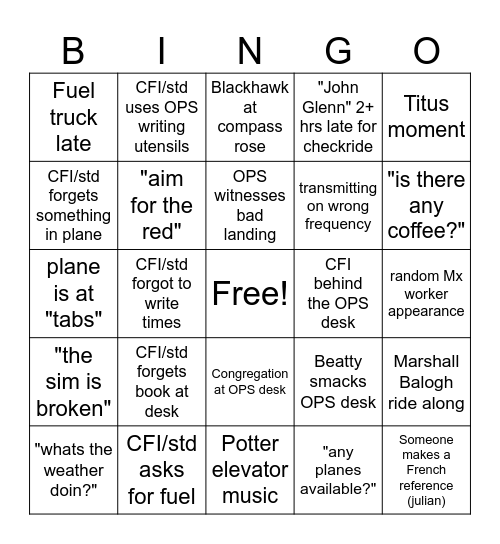 OPS Bingo Card