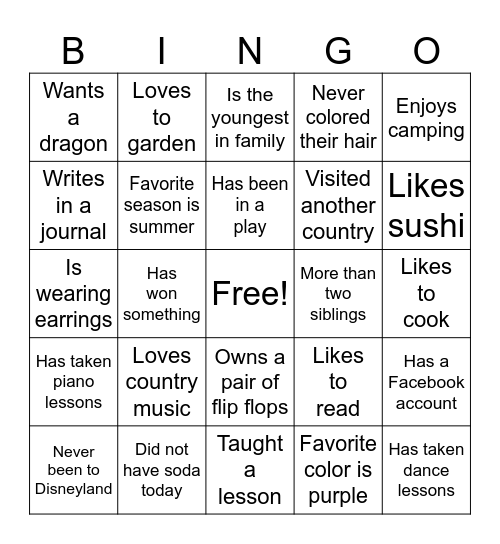 Get to Know You Bingo Card