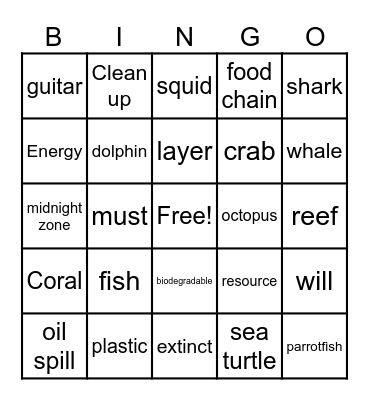 Wonders of the Sea Bingo Card