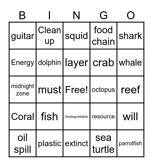 Wonders of the Sea Bingo Card