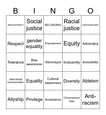 Inclusive Bingo Card
