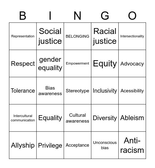 Inclusive Bingo Card