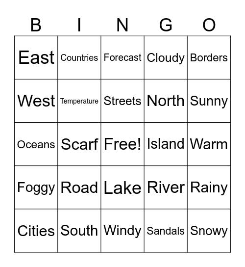 Weather Directions Bingo Card