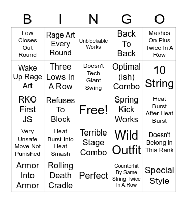 Tekken Bingo 1 Bingo Card