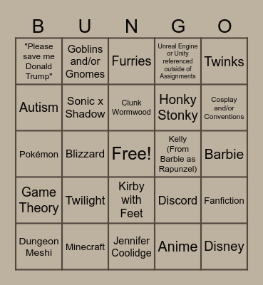 MPC Wednesday/Thursday Bingo Card