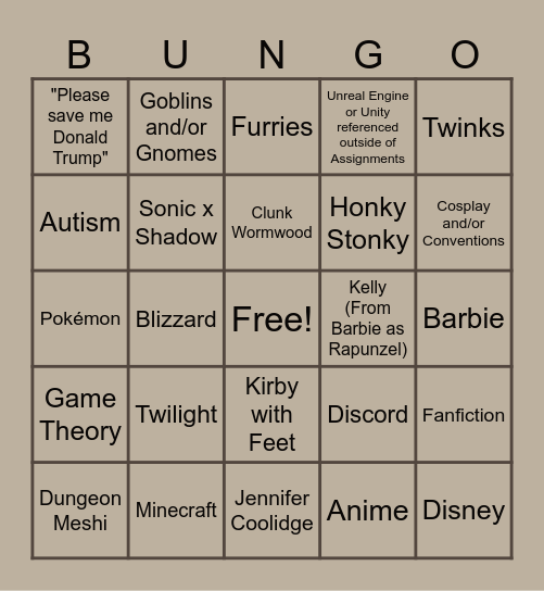 MPC Wednesday/Thursday Bingo Card