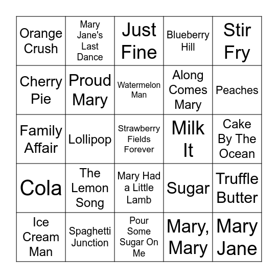 Eat, Drink, and Be Mary Bingo Card