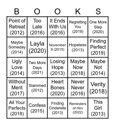 COLLEEN HOOVER Bingo Card