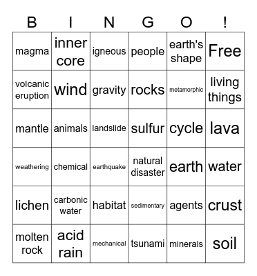 Science 5 Bingo Card