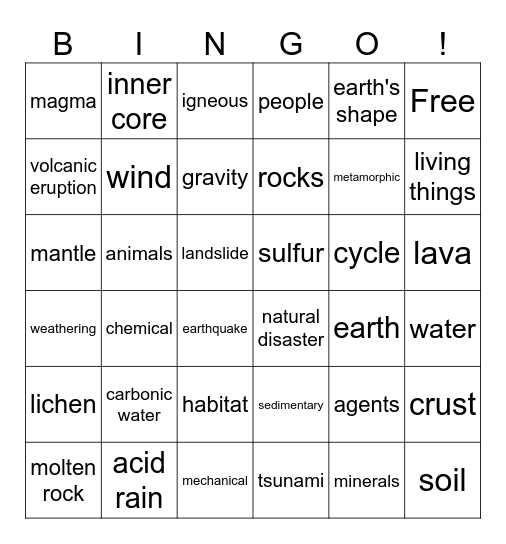 Science 5 Bingo Card