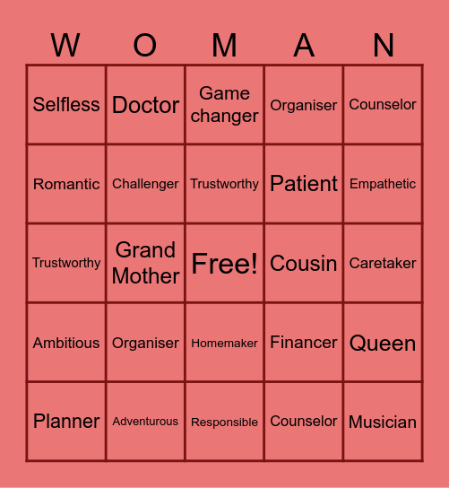 Happy Women's Day Bingo Card