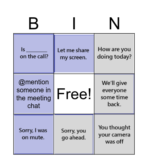 Microsoft Teams Meeting BINGO Card