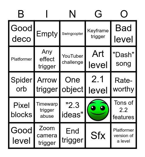 Geometry Dash 2.2 Recent Tab Bingo Card