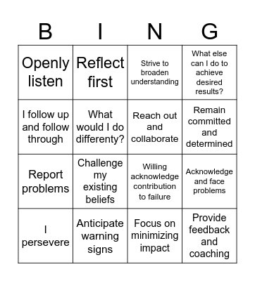 Accountability Bingo Card